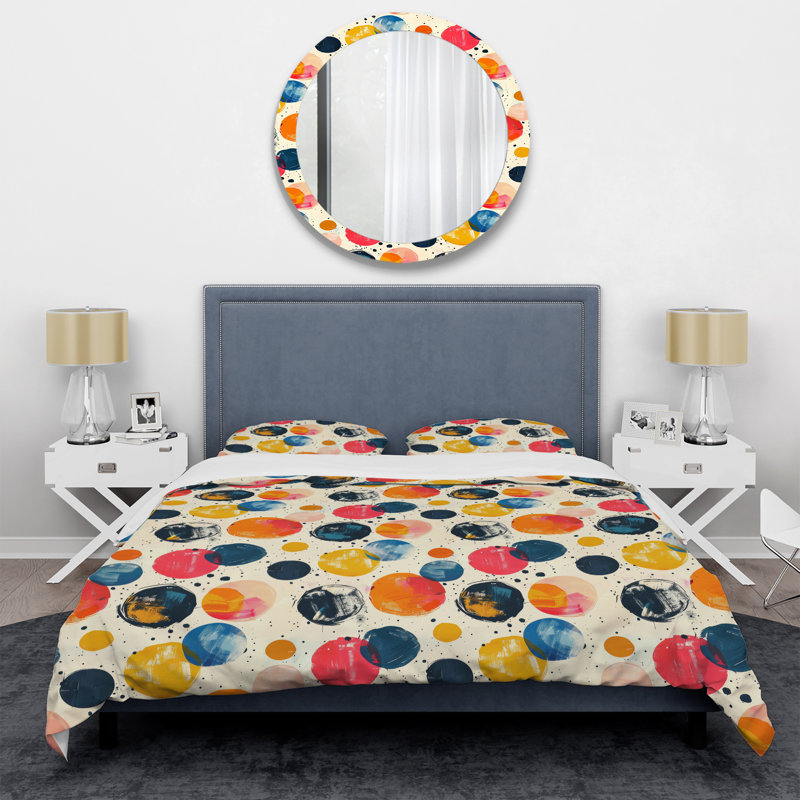 Ensemble de housse de couette à pois orange et vert V - Pois, Housse de couette pour grand lit et 2 taies décor