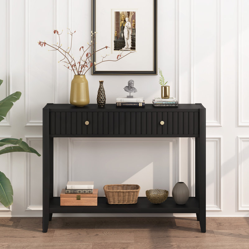 Console avec tiroirs, table d'appoint en bois avec table de rangement étroite