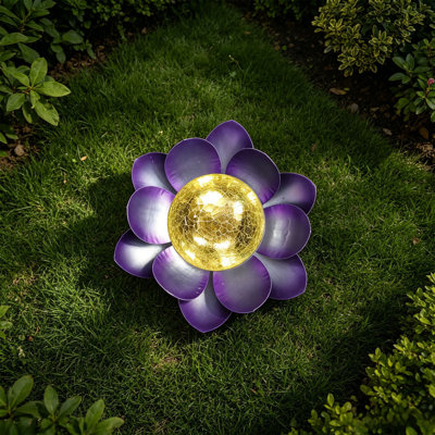 Night Light 4 Colors Solar Powered Metal Lotu Flower Light Outdoor Crackle Glass Garden Decor Waterproof Solar Lamp For Patio Yard Pathwaylawn Ornament