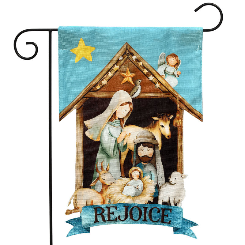 Rejoice Burlap Garden Flag, Blue/Brown
