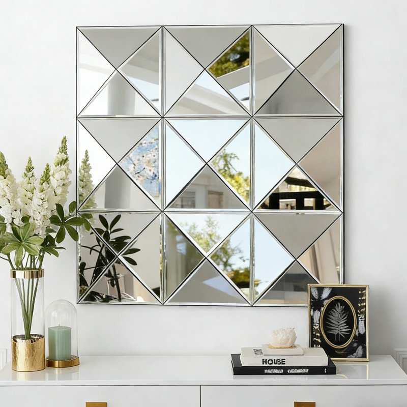 Miroir mural 3D en verre biseauté, décoration intérieure, grand miroir carré pour diverses pièces comme le salon, la chambre ou la salle à manger.