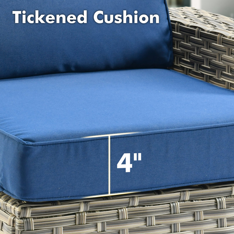 Tommy Outdoor Wicker 7 Person Seating Group With Cushions, Navy, No