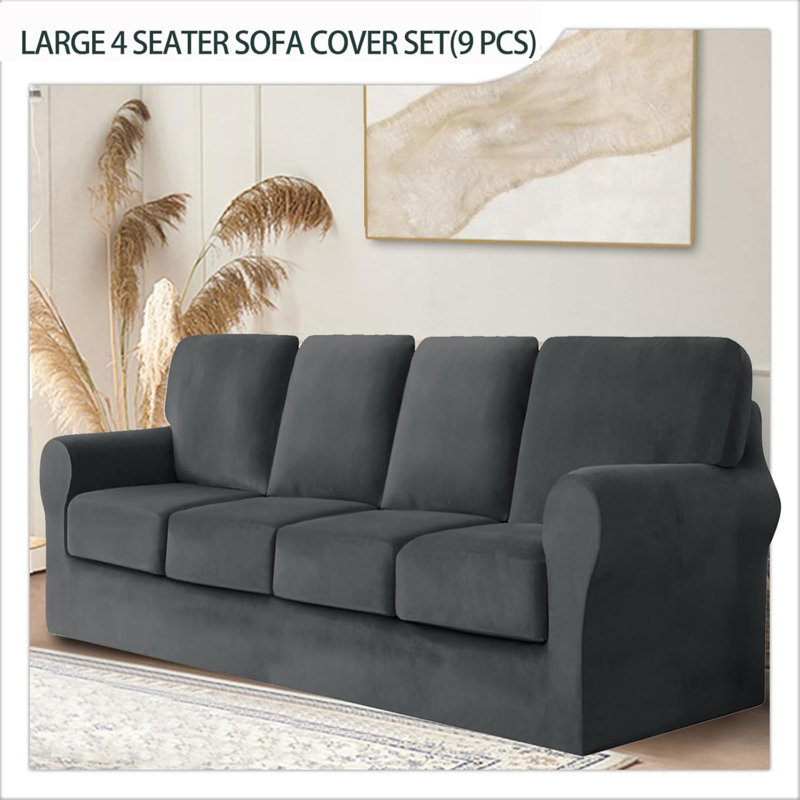 Sofa Cover With Separate Seat Cushions And Backrests Stretch Velvet Sofa Slipcover Couch Covers Furniture Protector Split Combined (4 Seat Set 9 PCS)