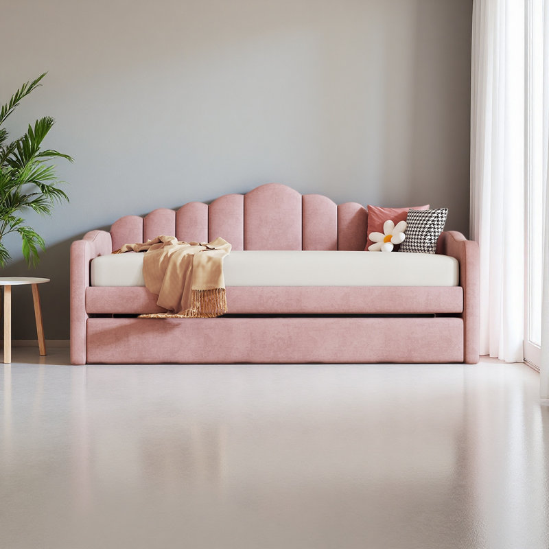 Lit de jour simple rembourré avec couchette, Rose