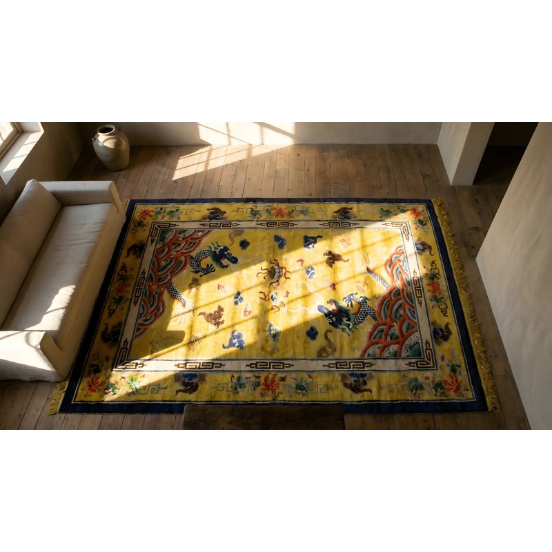 Antique Chinese - Silk Chinese Allover Geometric Knotted Rug