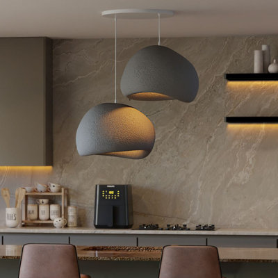 Modern Adjustable Chandelier (2 Pieces), Concrete Grey, 12.2 x 9.4 x 9.4 inches | Polymeric Composite Body & Cap, Height Adjustable 12.2 to 47.2 inches | Perfect for Living Room & Dining Area, Elegant Design