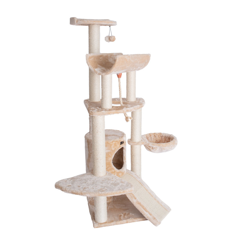 Beige Sisal and Faux Fur Multi-Level Cat Tree