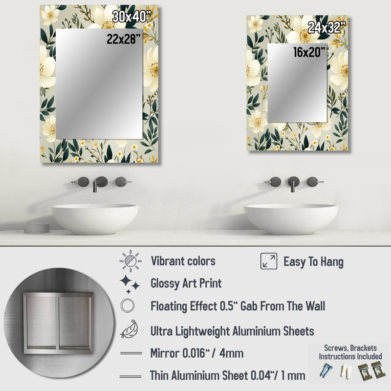 Décoration murale Playful Poppy Blossom - miroir floral, 40 po x 30 po