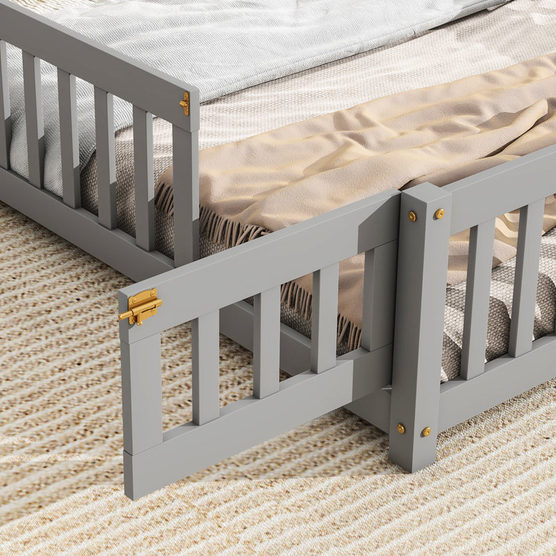 Tête de lit gris en forme de tête de lit avec barrière de garde-corps - Chambre en bois de pin confortable pour une sieste relaxante, garde-corps facile à assembler