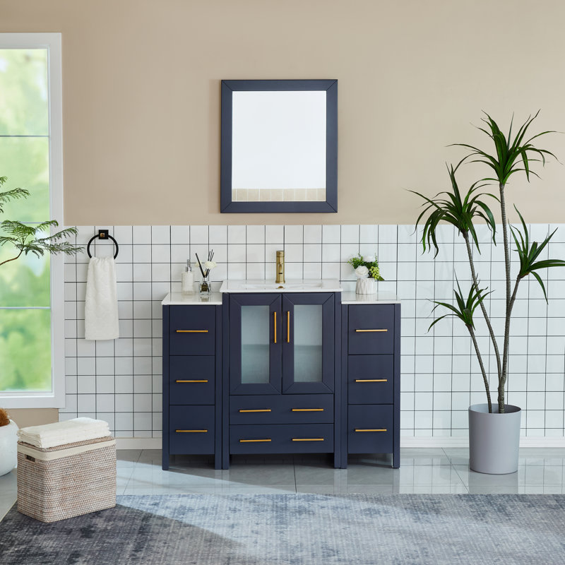 48" Single Bathroom Vanity Set with Mirror, Blue