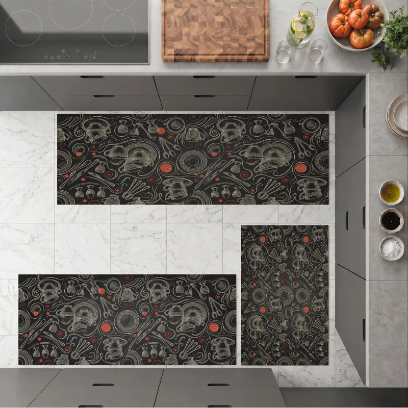Skull Pattern Non-Slip Washable Kitchen Mats