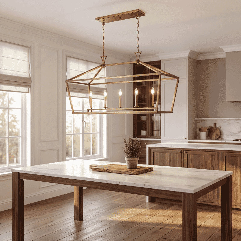 Hastings 5-Light Dimmable Linear Pendant, Warm Brass, 23.5" H x 44" W x 16" D