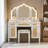 White Makeup Vanity Desk with 13 Hollywood LED Lights, Tri-Fold Mirror, 5 Drawers, Storage Cabinets & Charging Station-1197179821