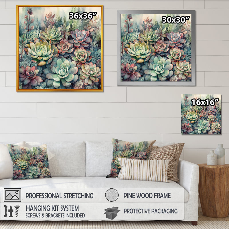 «Haidan Green Red Cactus Scenery I», reproduction sur toile, H 16 po x l 16 po, Toile tendue