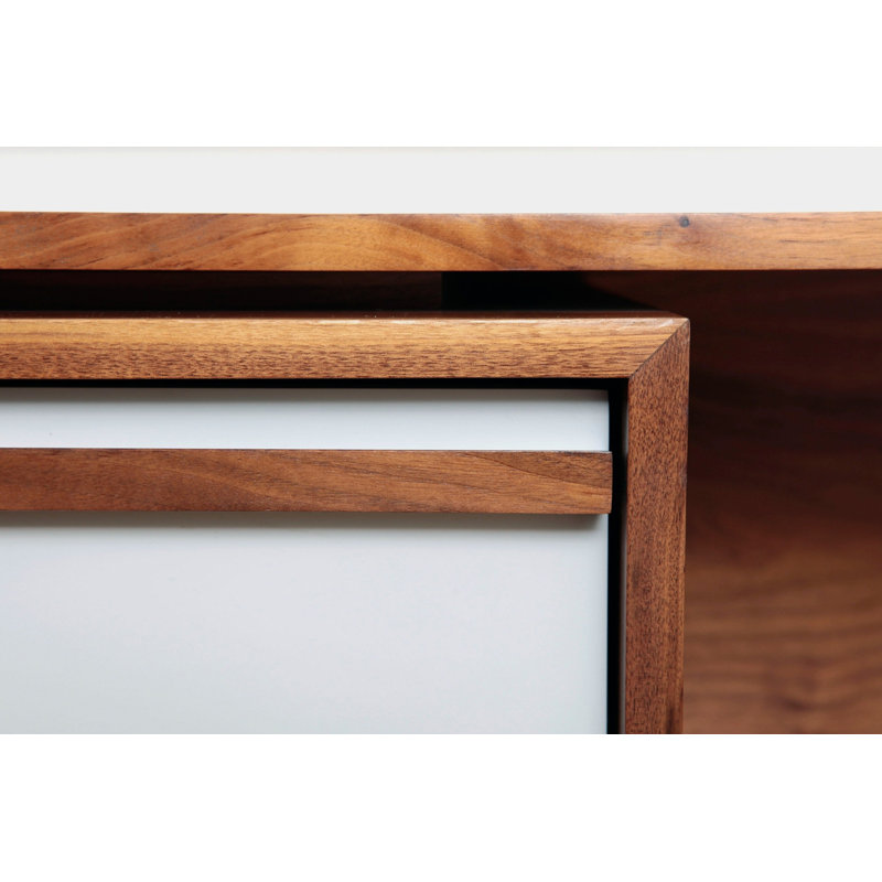 Low Units Walnut Recessed Wall Shelf with Drawer, 22" H x 58" W x  16" D, White/Walnut