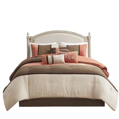 Coral King Faux Suede Comforter - 7 Piece Embroidered Beauty Pieced Softness