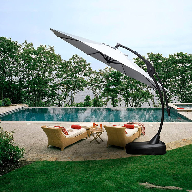Oram 138'' Cantilever Sunbrella Umbrella with base, Canvas Granite