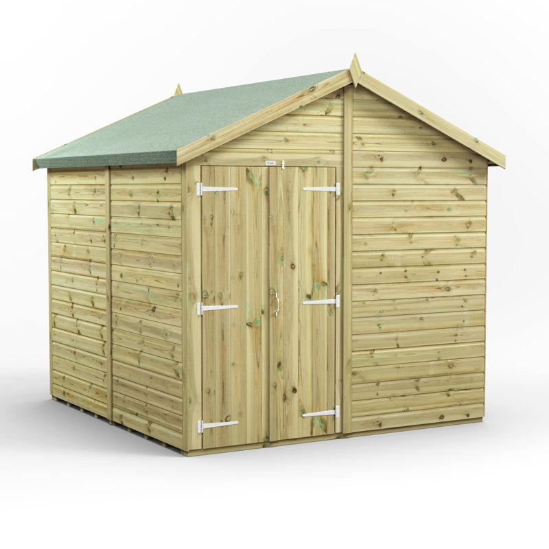Powersheds 8 x 8ft Premium Pressure Treated Timber Windowless Garden Shed, Double Doors
