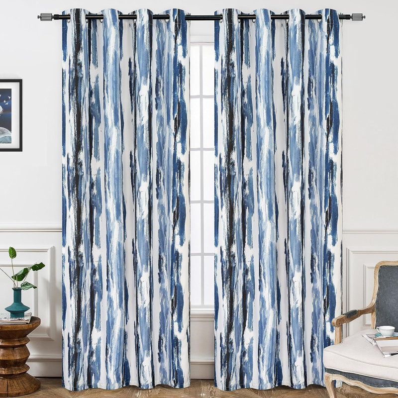 Abdul-Sami Abstract Blackout Thermal Indoor Grommet Curtain Panels, 52" W x 102" L, Navy/Blue