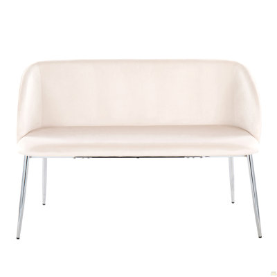 Bench In Chrome Metal And Cream Velvet