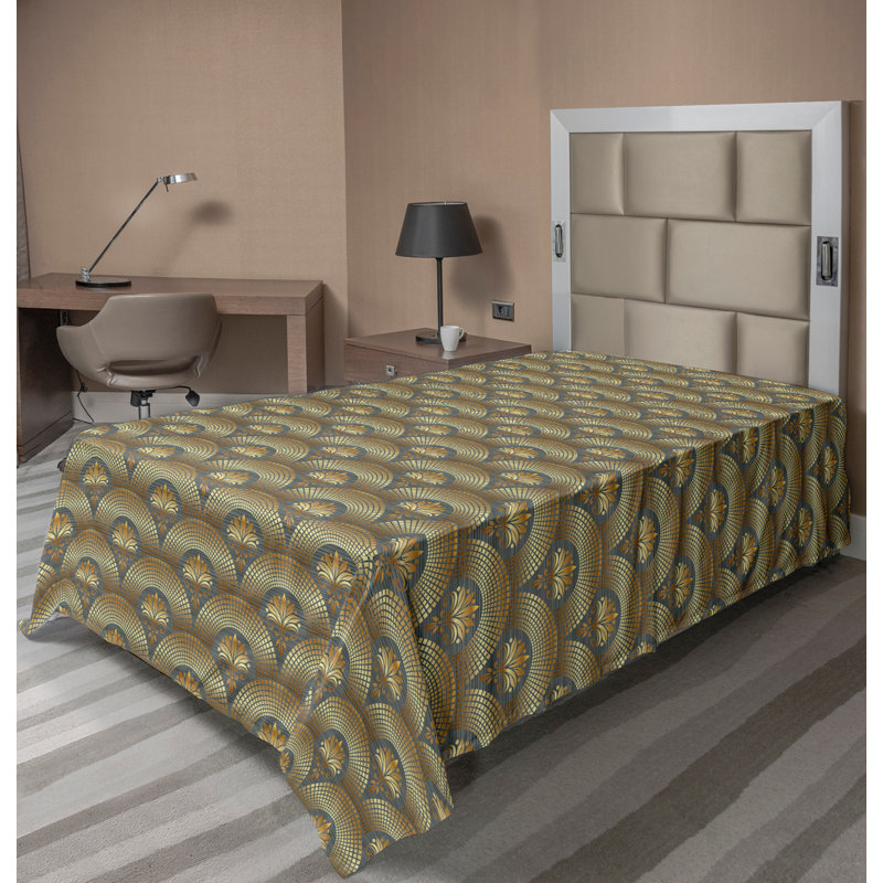 Ambesonne Top Flat Sheet Curving Art, Twin Flat Sheet, Yellow Black Damask