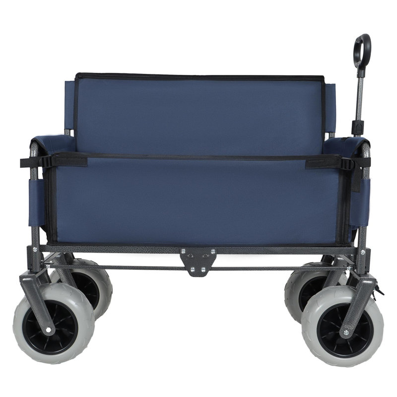 Chariot pliant 3 en 1 avec banquette - capacité de 500 lb, pneus de plage 9 po x 4 po pour le camping et la plage, bleu foncé