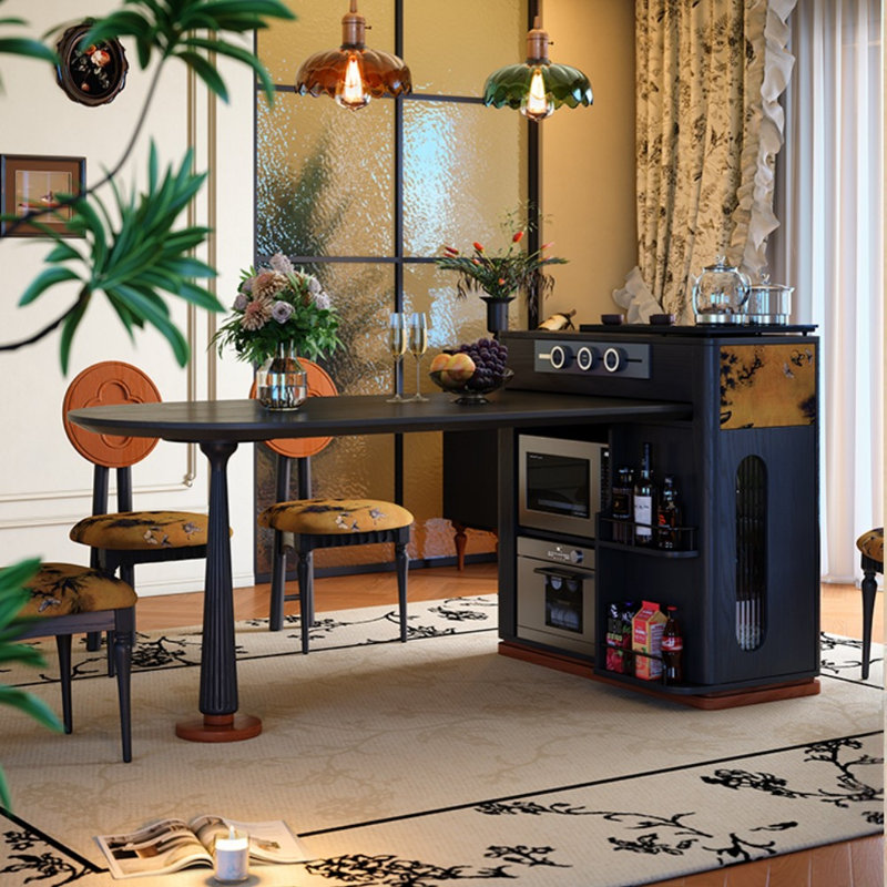 Table de salle à manger française rétro en bois massif noir