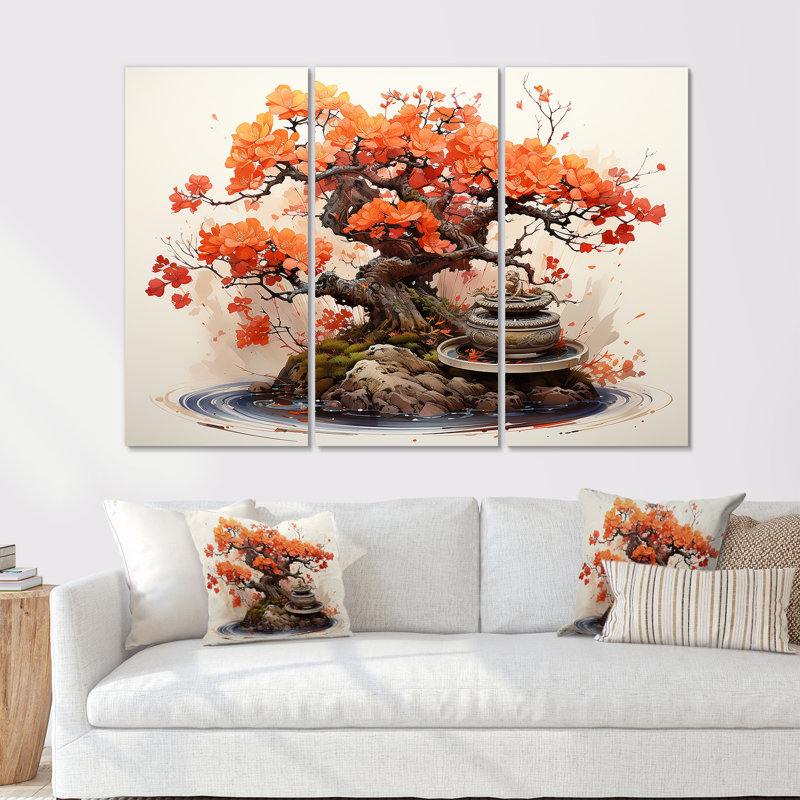 Autumnal Bonsai Charm II - Art mural arbre bonsaï, Toile tendue, H 40 po x l 61 po x P 1 po