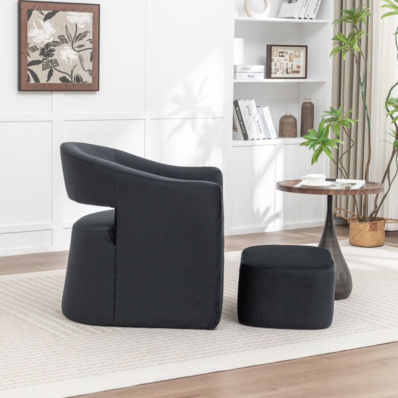 Fauteuil demi-tonneau avec repose-pieds Kyah, Noir