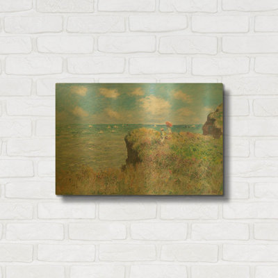 «Cliff Walk At Pourville» par Claude Monet, art mural en métal doré, 24 po x 16 po