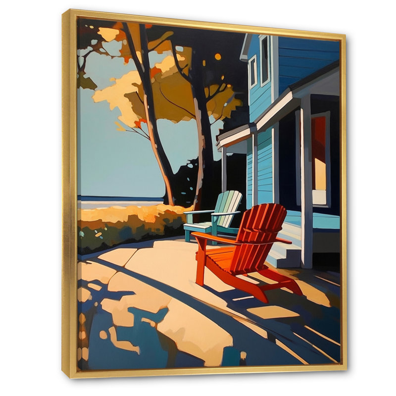 "Blue and Red Cityscape Chronicles", reproduction d'art sur toile, H 32 po x l 16 po x P 1 po, Cadre flottant doré
