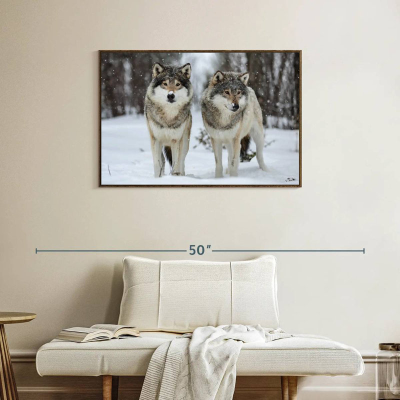 Loups dans le parc naturel de Langedrag, 37 po x 25 po, Cadre flottant noyer