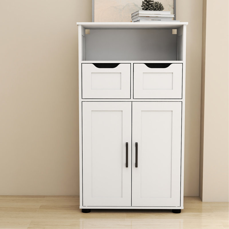 Armoire de rangement à double porte avec espace intérieur réglable, tiroirs et tablettes ouvertes pour la décoration intérieure dans le salon de bureau, panneau de particules blanc, tablettes en solution de 11,79 po de largeur, tablettes, conception