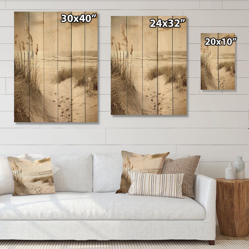 «Beachside Whispers VI», reproduction de paysage et de nature sur bois de pin naturel, H 20 po x l 10 po x P 0,78 po