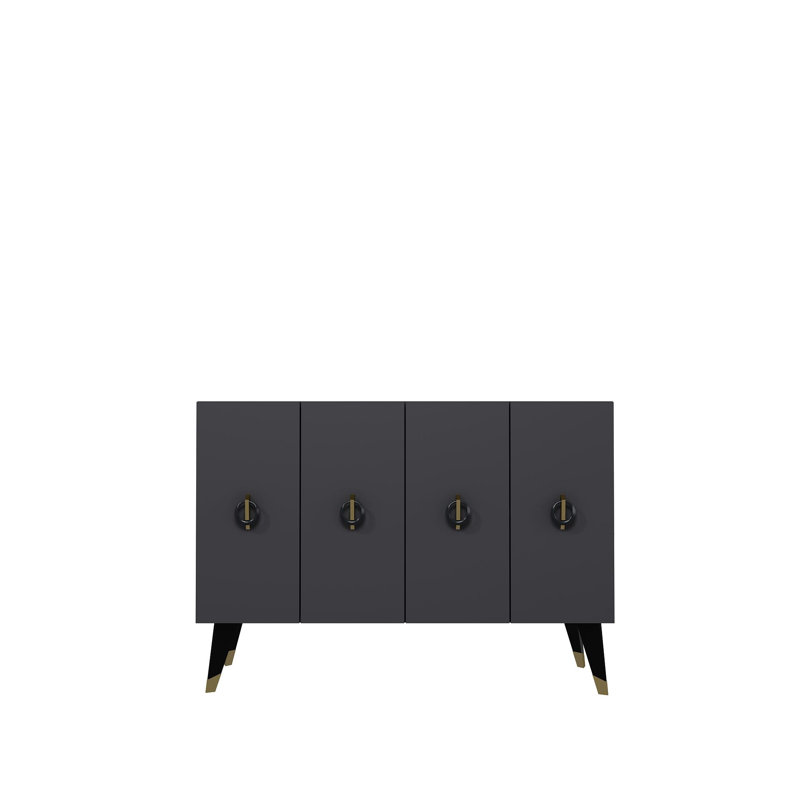 Modern Console Table, Anthracite & Black with Gold Accents, 47.2 x 31.5 x 11.6 inches | 100% Melamine Coated Particle Board, Thickness: 0.7 inches | Wall-Mountable, Multiple Shelves, Stylish & Functional Design