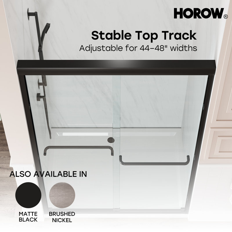 44" – 48″ W × 72″ H Double Sliding Semi-Frameless Shower Door in Matte Black with Cleancoat Glass, Matte Black