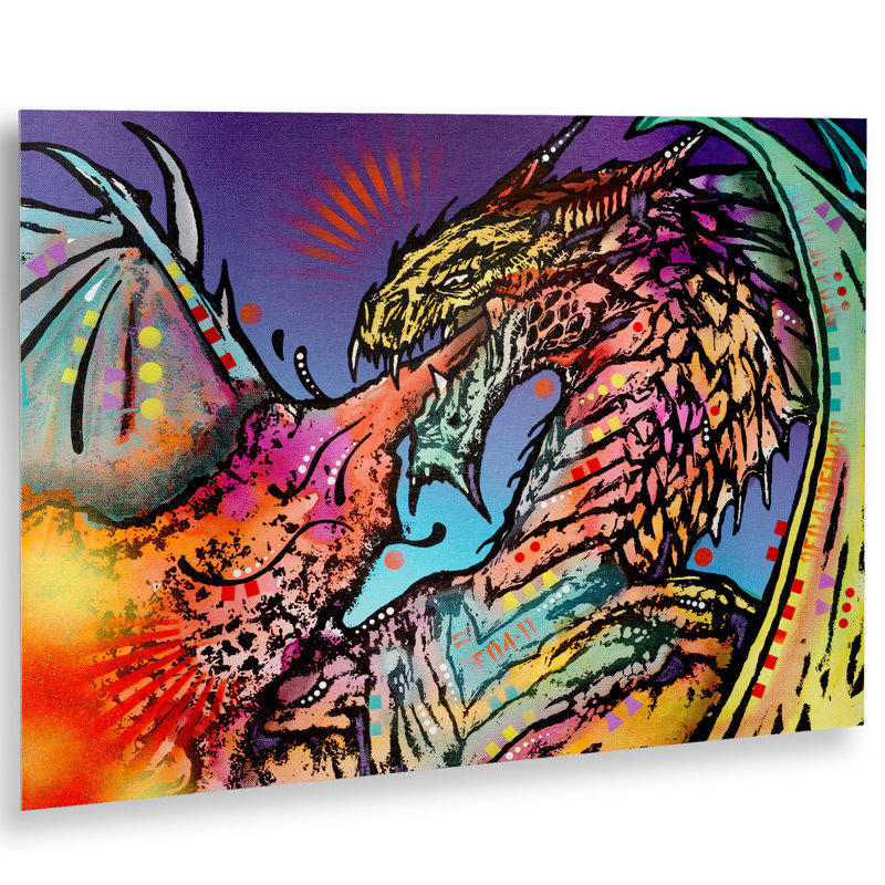 « dragon »-impression sur toile, H 16 po x l 22 po x P 1 po, Pas de tapis, Sans cadre