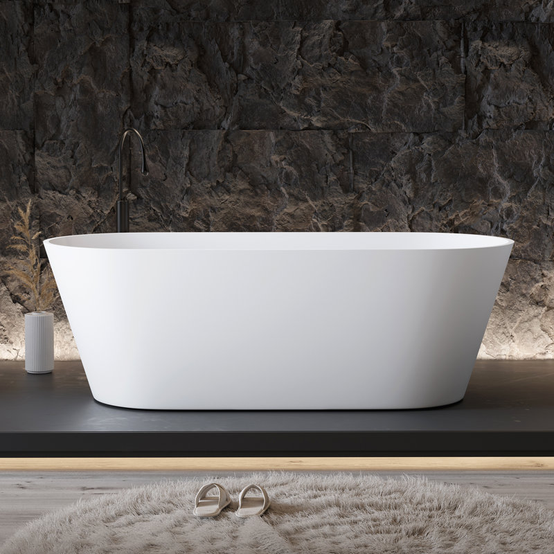 KAKUSIGA 65 inch freestanding solid surface soaking bathtub for bathroom
