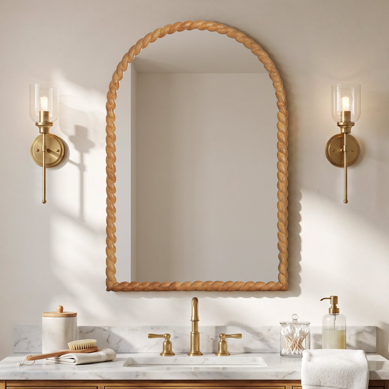 Miroir arqué avec cadre en bois d'hévéa, 36 po x 24 po