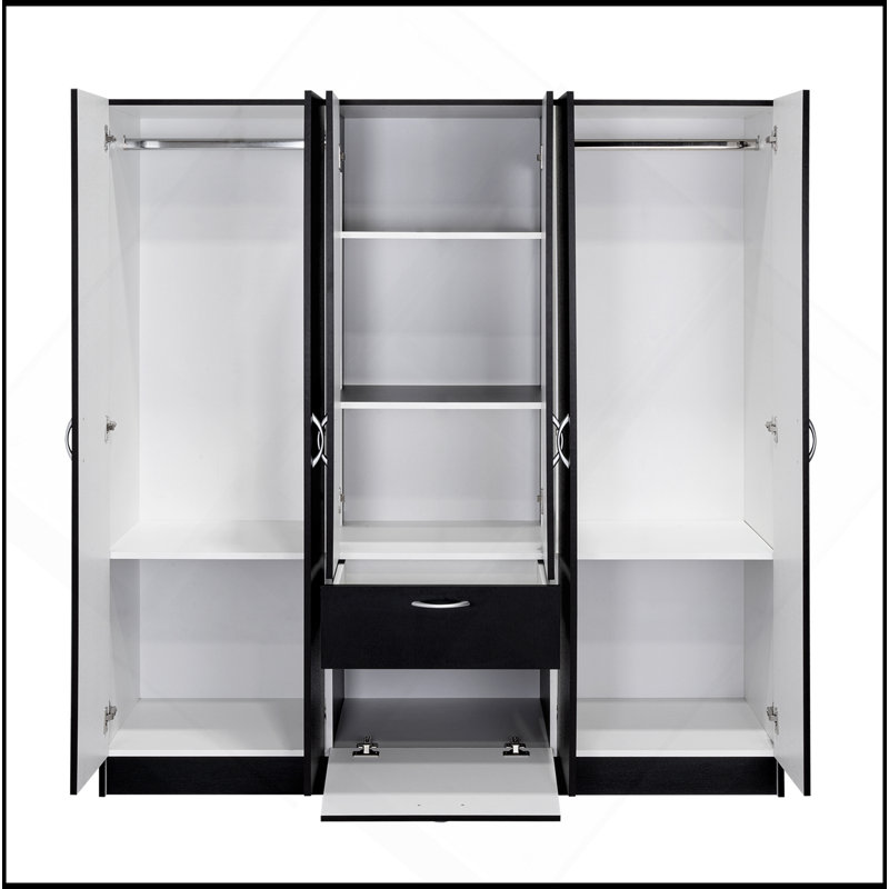 Armoire six portes Maya, chambre, noir / blanc