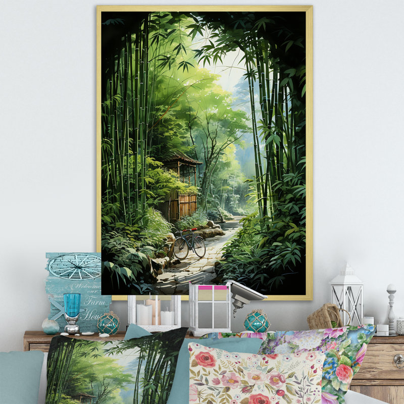 «Jade Journey Green Forest», impression sur toile_107010, H 20 po x l 12 po x P 1 po, Encadrement doré