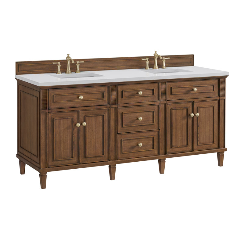 Lorelai 72'' W Double Vanity, Mid-Century Walnut, White Zeus, 8" Widespread