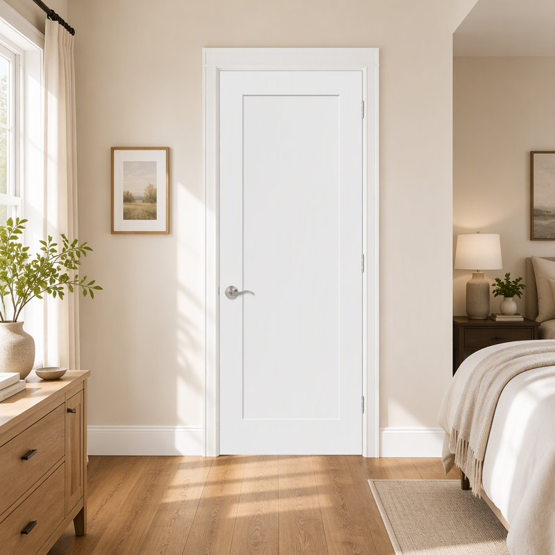 (Avec serrure et trou de charnière) Porte standard à 1 panneau en bois massif apprêté, Oui, 28 po x 80 po, Gauche