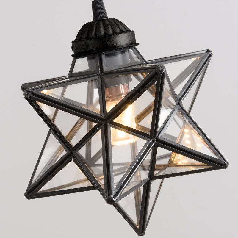 3-light Glam Chandelier With Glass Star, Matte Black, Clear