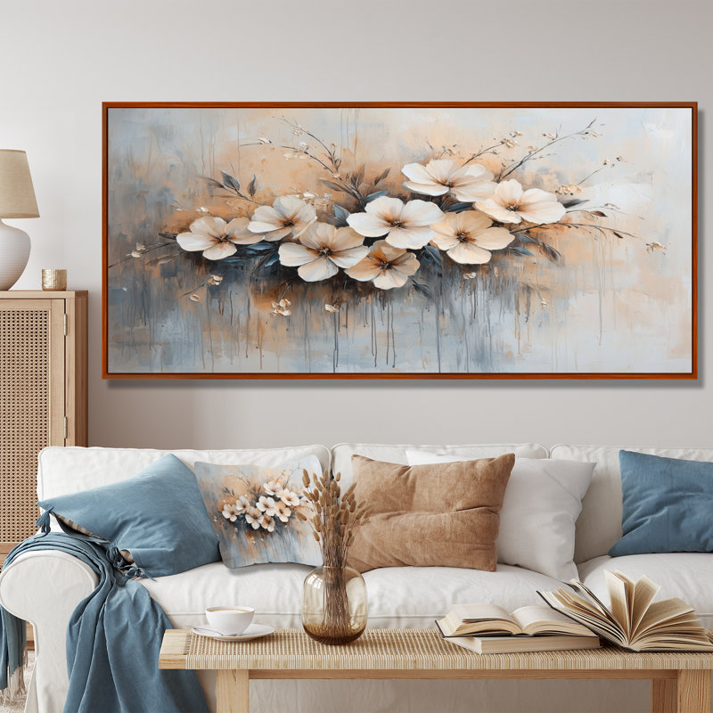 Espinosa Gold White Garden Blossom Violets II - Violets, art mural de salon, H 28 po x l 60 po, Impression encadrée flottante
