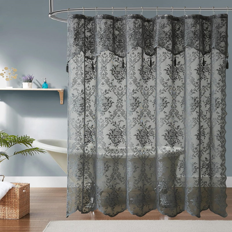 Rideau de douche en dentelle Cherrilyn, H 72 po x l 72 po, Gris