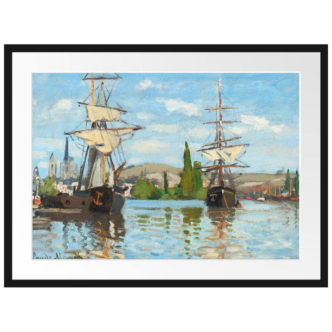 Gerahmter Kunstdruck Ships on the Seine at Rouen von Claude Monet