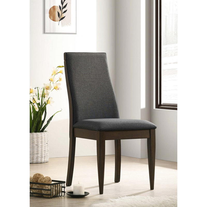 Chaises rembourrées en tissu noyer foncé et gris (de 2) pour salle à manger - 2 confortables avec structure de siège de style moderne