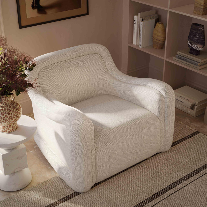 Chaise pivotante en chenille tressée crème Ruyle