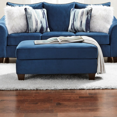 Tissu cocktail - Revêtement bleu marine, mousse haute, pieds, motif géométrique, rectangulaire pour le salon avec garniture soudée